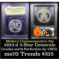 2013-d 5-Star Generals Arnold & Bradley Modern Commem Half Dollar 50c Graded ms70, Perfection By USC
