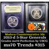 Image 1 : 2013-d 5-Star Generals Arnold & Bradley Modern Commem Half Dollar 50c Graded ms70, Perfection By USC