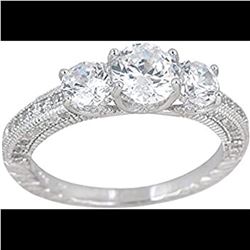 Decadence Sterling Silver Round Cut 3 Stone Eng Ring Size 8