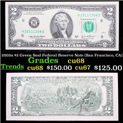 2003a $2 Green Seal Federal Reserve Note (San Francisco, CA) Grades Gem++ CU