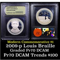 Proof 2009-P Louis Braille Modern Commem Dollar $1 Graded GEM++ Proof Deep Cameo By USCG