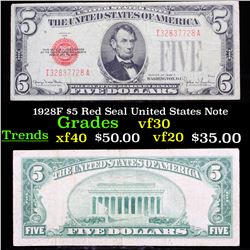 1928F $5 Red Seal United States Note Grades vf++