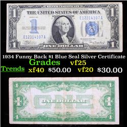 1934 Funny Back $1 Blue Seal Silver Certificate Grades vf+