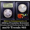 Image 1 : 2006-p Ben Franklin Scientist Modern Commem Dollar $1 Graded ms70, Perfection By USCG