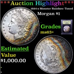***Auction Highlight*** 1884-o Monster Rainbow Toned Morgan Dollar $1 Graded Select+ Unc By USCG (fc