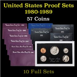 Group of 10 United States Proof Sets 1980-1989 57 coins
