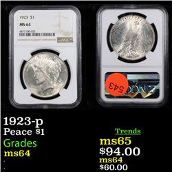 NGC 1923-p Peace Dollar $1 Graded ms64 By NGC