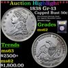 Image 1 : ***Auction Highlight*** 1838 GR-13 Capped Bust Half Dollar 50c Graded Select Unc By USCG (fc)