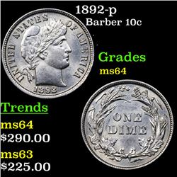 1892-p Barber Dime 10c Grades Choice Unc