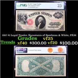 1917 $1 Legal Tender, Signatures of Speelman & White, FR39 Graded vf25 By PMG