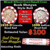 Image 1 : Mixed small cents 1c orig shotgun roll, 1918-d Wheat Cent, 1899 Indian Cent other end, Seal Strong W