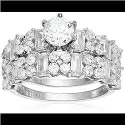 Decadance Sterling Silver 5.25mm Round Cut Wedding Set w Baguettes Size 8