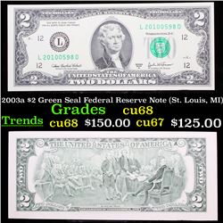 2003a $2 Green Seal Federal Reserve Note (St. Louis, MI) Grades Gem++ CU
