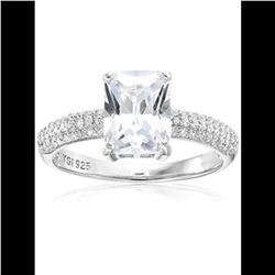 Decadance Sterling Silver 7x9mm Emerald Cut Pave Band. Ring Size 8