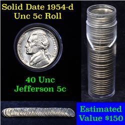Solid Date 1954-d Uncirculated Roll Of Jefferson Nickels