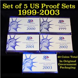 Group of 5 United States Quarters Proof Sets 1999-2003 49 coins