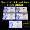 Image 1 : Group of 5 United States Quarters Proof Sets 1999-2003 49 coins