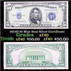 1934D $5 Blue Seal Silver Certificate Grades xf