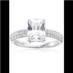 Decadance Sterling Silver 7x9mm Emerald Cut Pave Band. Ring Size 6