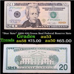*Star Note* 2009 $20 Green Seal Federal Reserve Note Grades Select AU