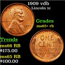 1909 vdb Lincoln Cent 1c Grades Gem+ Unc RB