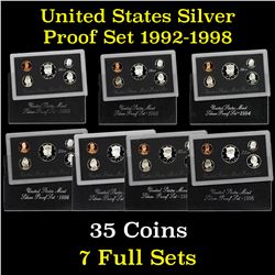 Group of 7 United States Silver Proof Sets 1992-1998 35 coins