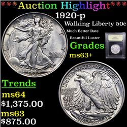 ***Auction Highlight*** 1920-p Walking Liberty Half Dollar 50c Graded Select+ Unc By USCG (fc)