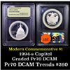 Image 1 : Proof 1994-s Capitol Modern Commem Dollar $1 Graded GEM++ Proof Deep Cameo By USCG