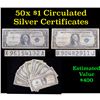 Image 1 : 50X $1 Blue Seal Circulated Silver Certificates Various Dates