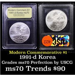 1991-d Korean War Modern Commem Dollar $1 Graded ms70, Perfection By USCG