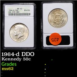 ANACS 1964-d DDO Kennedy Half Dollar 50c Graded ms62 By ANACS