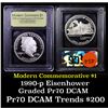Image 1 : Proof 1990-p Eisenhower Modern Commem Dollar $1 Graded GEM++ Proof Deep Cameo By USCG