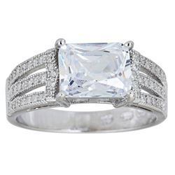 Decadance Sterling Silver  Rhodium, 8mm Round Cut Engagement Ring. Ring Size 9