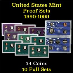 Group of 10 United States Proof Sets 1990-1999 54 coins