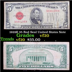 1928E $5 Red Seal United States Note Grades vf, very fine