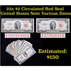 50x $2 Circulated Red Seal United States Note Various Dates