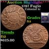 Image 1 : ***Auction Highlight*** 1787 Fugio Colonial Cent 1c Graded f, fine BY USCG (fc)