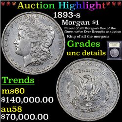 *Highlight Of Entire Auciton* 1893-s Morgan Dollar $1 Graded Select AU By USCG (fc)