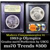 Image 1 : 1983-p Olympics Modern Commem Dollar $1 Graded ms70, Perfection By USCG