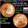 Image 1 : 1803 O-103 Draped Bust Half Dollar 50c Graded AU, Almost Unc by USCG