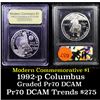 Image 1 : Proof 1992-p Columbus Modern Commem Dollar $1 Graded GEM++ Proof Deep Cameo By USCG