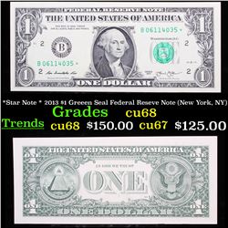 *Star Note * 2013 $1 Greeen Seal Federal Reseve Note (New York, NY) Grades Gem++ CU