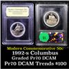 Image 1 : Proof 1992-S Columbus Modern Commem Half Dollar 50c Graded GEM++ Proof Deep Cameo By USCG