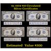 Image 1 : 4x 1934 $10 Blue Seal Silver Certificate Circulated Grades