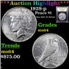 Image 1 : ***Auction Highlight*** 1928-p Peace Dollar 1 Graded Choice Unc By USCG (fc)