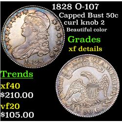 1828 O-107 Capped Bust Half Dollar 50c Grades xf details