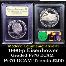 Proof 1990-P Eisenhower Modern Commem Dollar $1 Graded GEM++ Proof Deep Cameo By USCG