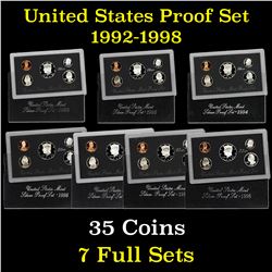 Group of 7 United States Silver Proof Sets 1992-1998 35 coins