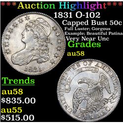 ***Auction Highlight*** 1831 O-102 Capped Bust Half Dollar 50c Grades Choice AU/BU Slider (fc)