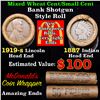 Image 1 : Mixed small cents 1c orig shotgun roll, 1919-s Wheat Cent, 1887 Indian Cent other end, McDonalds Wra